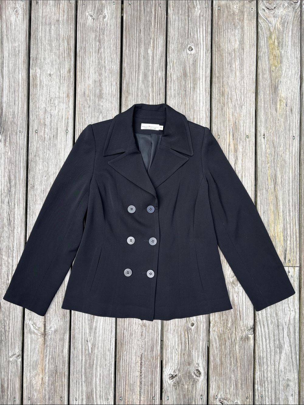 MARISA MINICUCCI | VTG Black 90s Style Leather Trim Wool Blazer Jacket | Size 8